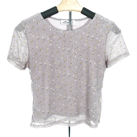 Hollister Tops - Hollister Sheer Floral Mesh Crop Top, Purple, Size M